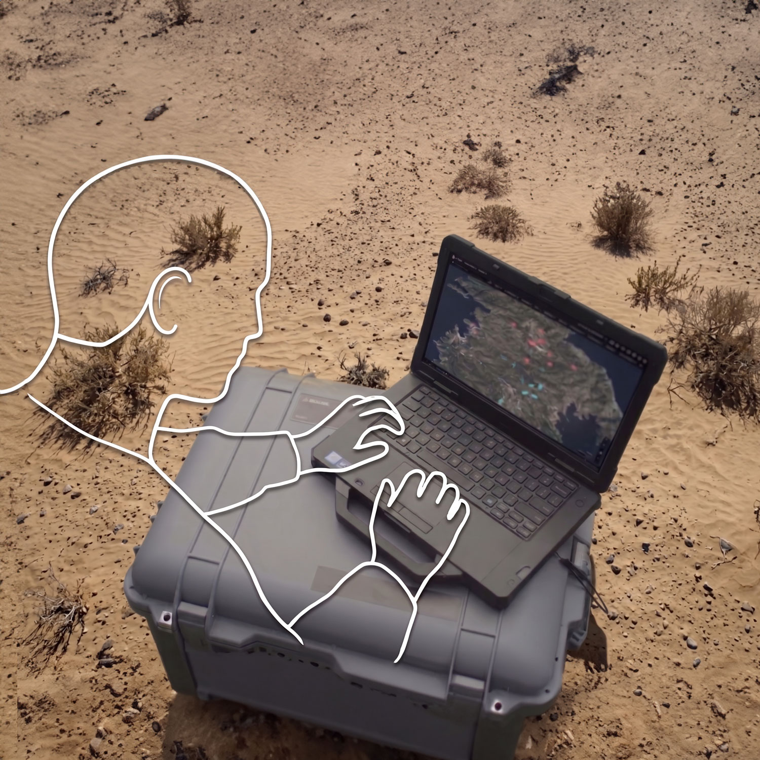 Operator running threat-map intelligence on a rugged laptop in the field